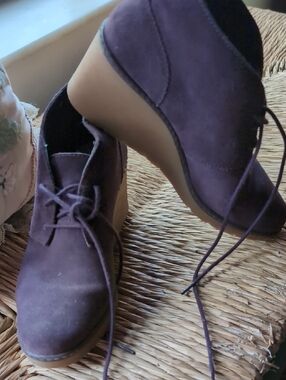 Clarks Purple Suede Lace-Up Wedge Heels